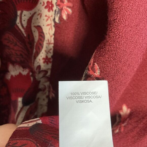 Lucky Brand Womens Medium M Maroon Floral Bishop Sleeve Peasant‎ Boho Blouse Top - Picture 7 of 11